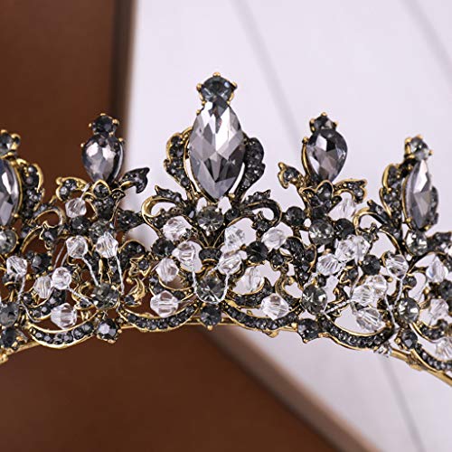 BCDshop Women's Luxury Elegant Tiara Headband Crown Full Diamond Black Zircon Flower Headdress Wedding Party Headpiece (Black)