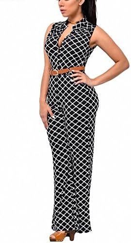 7 Colors Rompers Womens Jumpsuit New Summer Overalls Sleeveless Belted Wide Leg Jumpsuit combinaison femme LC60932 Lattice Print L