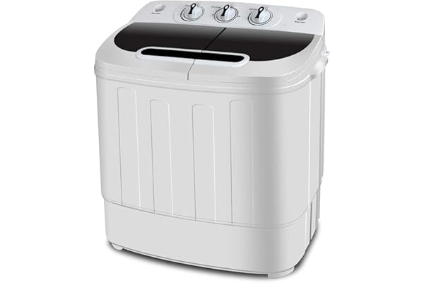 SUPER DEAL Compact Mini Twin Tub Washing Machine 13lbs Capacity Portable Washer Wash and Spin Cycle Combo, Built-in Gravity Drain for Camping, Apartments, Dorms, College, RV’s and Small Spaces