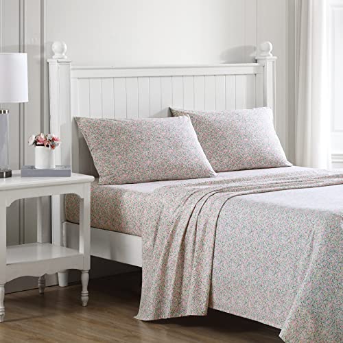 Laura Ashley - Full Sheets, Cotton Percale Bedding Set, Lightweight & Breathable Home Decor, Dorm Room Essentials (Lovestone Pink, Full)