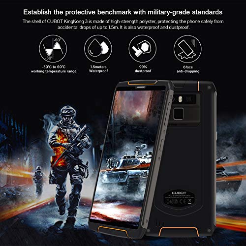 CUBOT King Kong 3, 4G Rugged Smartphone Unlocked, IP68 Waterproof, 5.5 Inch HD+, 6000mAh, 9V/2A Fast Charge, 4GB+64GB, Dual 4G LTE, Android 8.1, 13MP+16MP Triple Cameras, NFC, OTG, Fingerprint, GPS - Thumbnail 4