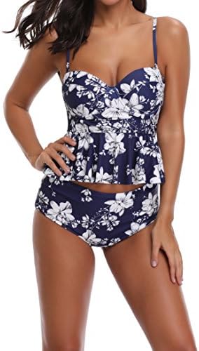 Outrip Women's Retro Floral Tankini Set Two Piece Ruffle Swimsuit Bathing Suit