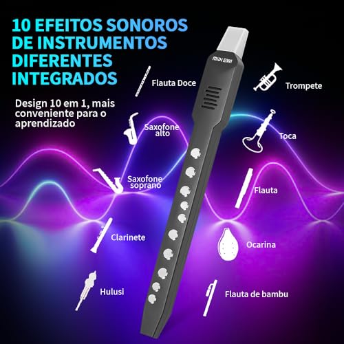 34CM, 800mAh, Instrumento de Sopro Eletrônico, Instrumento de Sopro Digital com 12 Tons E Conectividade MIDI, Mini Instrumento se Saxofone, Flauta Doce, Flauta, para IOS, para Android, para Windows