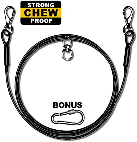 WATFOON Heavy Duty Tie Out Cable For Large Dogs Up To 170 lbs With Easy Dog Running Buckle, Swivel Clip Tangle Free For Outdoor, Yard Tie Out And Camping (10 FT, Black)