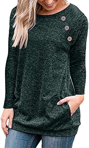 Womens Fall Sweatshirts Casual Long Sleeve Pullover Shirts Pocket Buttum Decor Tops Blouse