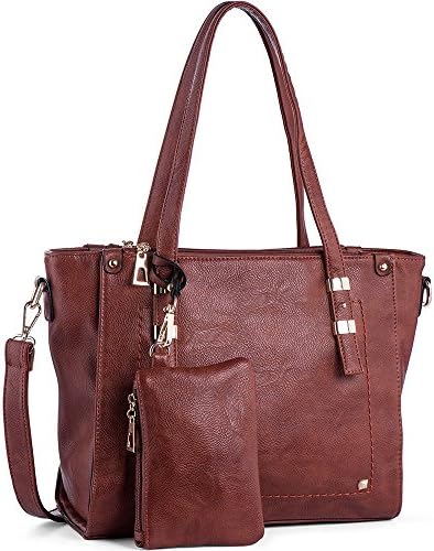 WISHESGEM Women Fashion Handbags Top-Handle Shoulder Bags PU Leather Tote Bags Crossbody Purse Red Brown