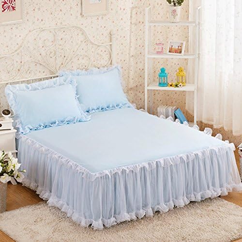 WHoIppRmOrella Luxury Rufflled Bedspread Romantic Lace Bed Skirt Bed Sheet Handmade Bedspreads Mattress Slip Protection Cover-Blue-Twin A
