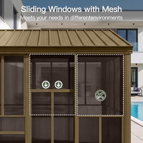 Aoxun 10x12FT Aluminum Solarium Sunroom Kit with Steel Roof & Sliding Doors, Modern Lean-to Gazebo for Patio & Deck image 22
