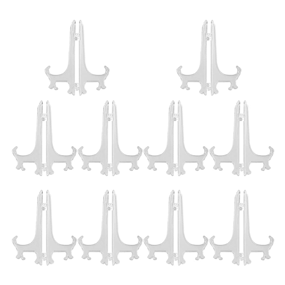 10Pcs Plastic Easels Stand Plate Holders, Clear Plate Display Holder Decorative Plate Stand to Display Pictures for Birthday, Wedding, Home Decoration, Tables