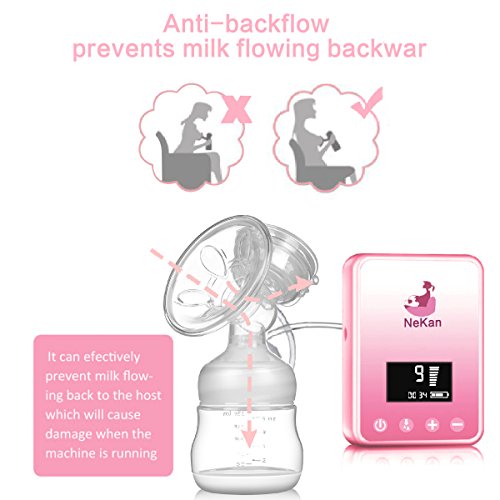 Electric Breast Pump Portable Breastfeeding Pump with Large LCD Screen,Rechargeable Double/Single Electric Breast Pump for Milk Suction and Massager (Pink) - Thumbnail 4