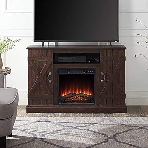 BELLEZE Industrial 47 Inch Rustic Electric Fireplace TV Stand & Media Entertainment Center Console Table for TVs up to…
