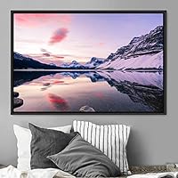 Framed Canvas Wall Art Winter Lake Aerial Dramatic Lake Landscape Multicolor Photography Realism - 16x24 inches