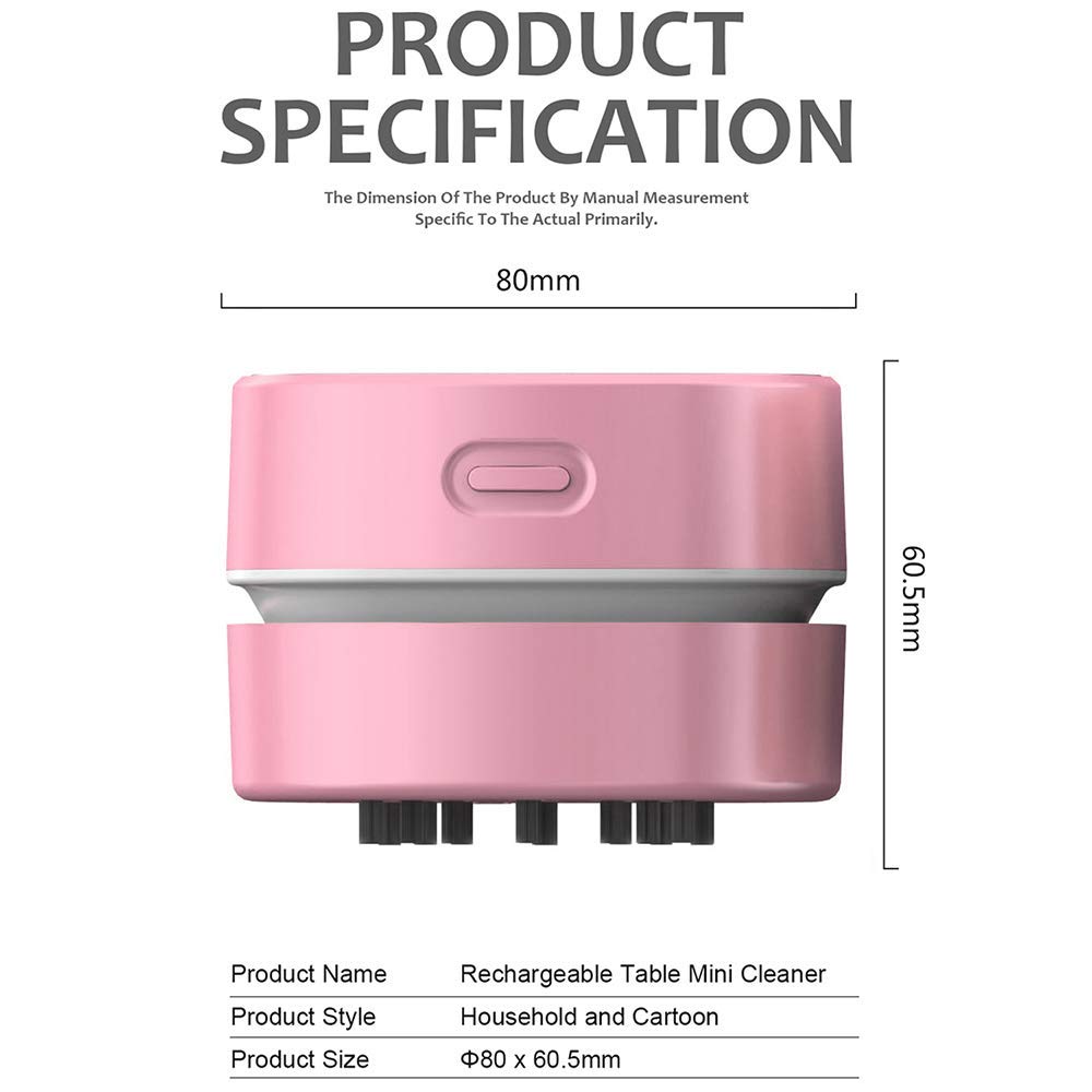 ODISTAR Desktop Vacuum Cleaner,Mini Table dust Sweeper Energy Saving,High Endurance up to 400 mins,Cordless&360º Rotatable Design for Cleaning Hairs,Crumbs,Computer Keyboard (Pink Charging)