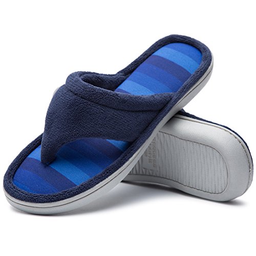 Cozy Niche Womenâ€™s Microfiber Gradational Color Knit Thong Slippers, Textured Memory Foam Spa Flip-Flops (7-8 B(M) US, Navy Blue)