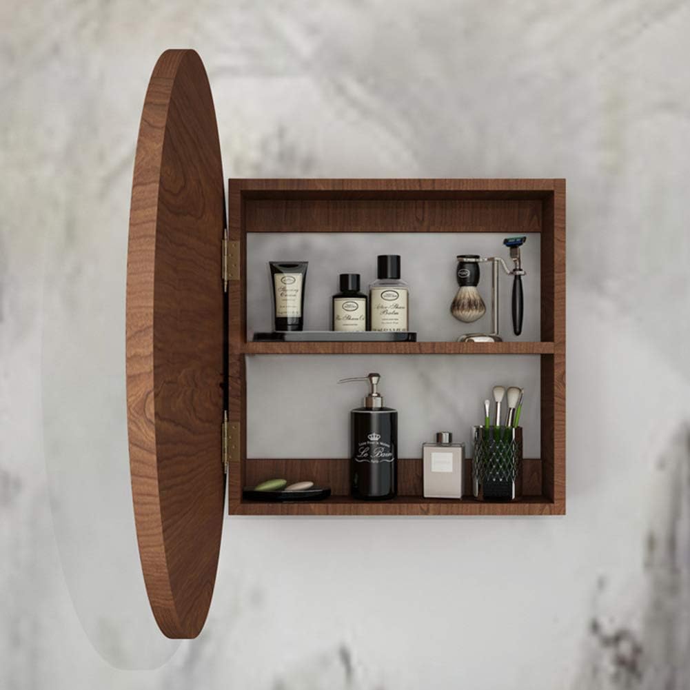 Admir Round Mirror Bathroom Cabinet, Wall Storage Shelves Mirror Cabinet Bath Wood Medicine Cabinet Organizer 2 Tier-b 70cm(28inch)