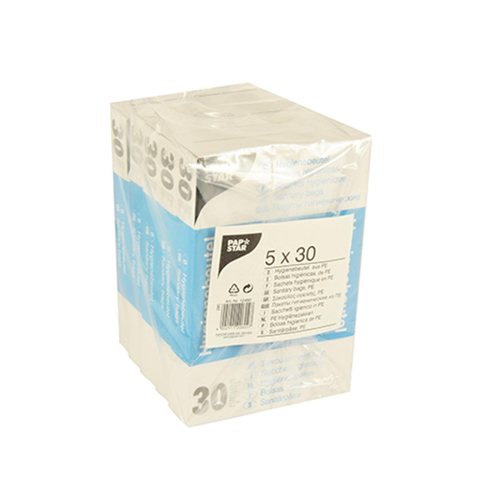 Hygiene Bags 28.5 cm x 8 cm x 7 cm White in Dispenser Box Pack of 5 x 30