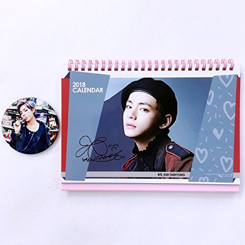Bts 2018-2019 photo desk calendar with bts sticker + handheld mir…