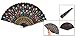 Mychampion Colored Woman Embroidered Flower Pattern Black Cloth Folding Hand Fan