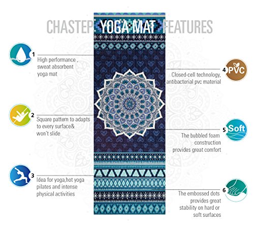 Chastep Premium Print Yoga Mat Reversible - Non Slip & Anti Tear Excercise Padding 1/4" Extra Thick Workout Pilates Fitness Mats with Carry Bag, Orion Blue