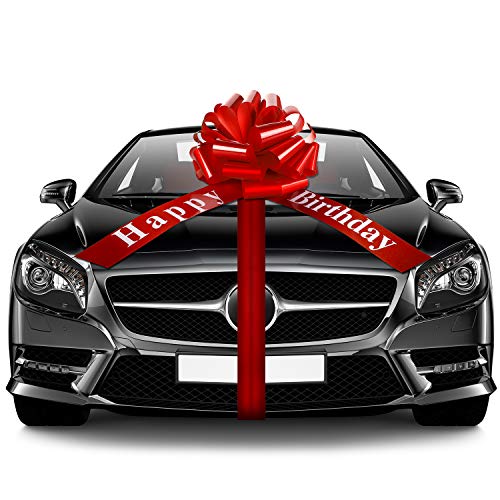 Happy Birthday Car Bow Red Car Pull Bow Car Gift Wrapping Bow with 20 Feet Car Ribbon for Christmas Gift Birthday Party Car Decoration (20 Inches)