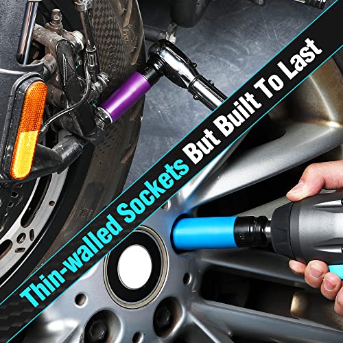 DURATECH Drive Wheel Protector Impact Sockets - 1/2 Inch Thin Wall Deep Socket Set, Non-Marring Protective Sleeve Lug Nut, CR-MO Alloy Color-Coded Metric Rim Sockets, 5Pcs