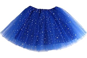 QUNBZOU Girls Non See-Through Tutus 4 Layers Tulle Sequins Stars Trim Ballet Dance Skirt Princess Dress-Up