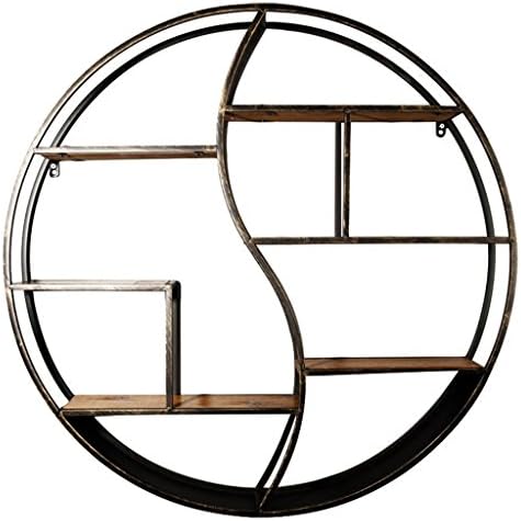 Shelves American Retro Wall Hanging Creative Circular Iron Racks Living Room Wall Lattice Frame (Size : Small)