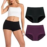 AMZCHPC Women's Boy Shorts Panties Ladies Cotton Underwear High Waisted Underpants (2Pack)