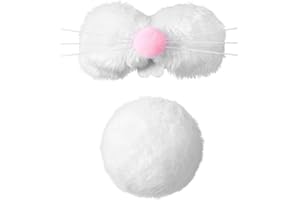 FANCHEER Plush Bunny Nose Tail Set for Easter Halloween Adult Kids Rabbit Costume Accessories Animal Cosplay Dress up White