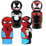 Bif Bang Pow! Spider-Man, Venom, Dual Spider-Man & Carnage Pin Mate Wooden Figure Set of 4 Collectible, 2