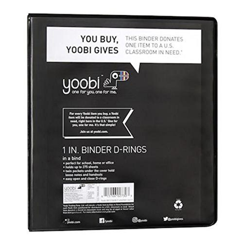 Yoobi 1 Inch D-Ring Binder & Colorful 8 Tab Index Dividers (Black)