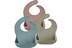 PandaEar 3 Pack Silicone Bibs Babies - Waterproof Bavette Silicone Bebe, Soft Durable Toddler Bib for Feeding with Pocket Foo