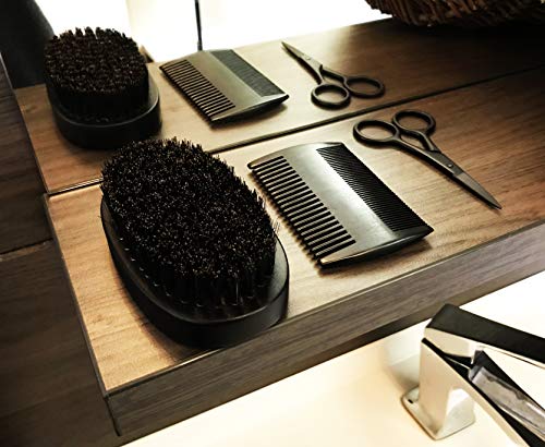 Beard Brush & Comb Set for Men Grooming with Natural Boar Bristle Beard Brush, Sandalwood Beard Comb & Stainless Steel Trimming Beard Scissors for Styling, Shaping, Trimming and Growing Your Beard!