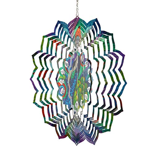 Exhart Mandala Peacock Wind Spinner, 3D Laser Cut Patterns, Wind
