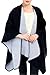 Women Poncho Shawl Blanket Scarf Wrap - Wool Pocket Cape Reversible Black Ruana