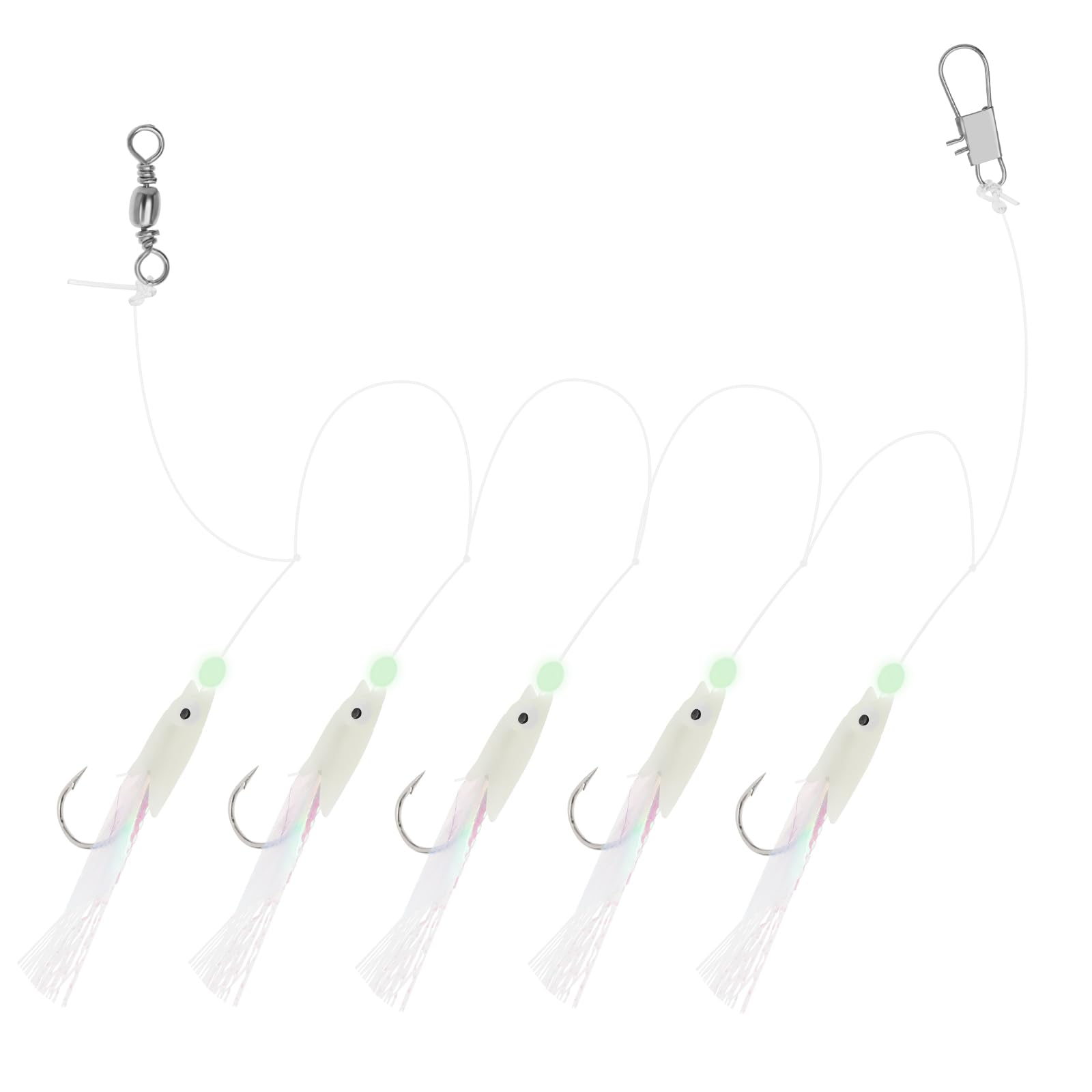 OTOTEC 15Pcs Luminous Sea Fishing Tackle Multicoloured Silk Fish Head Hook Glowing Fish Head Feather Hook Accessories for Sea Fishing