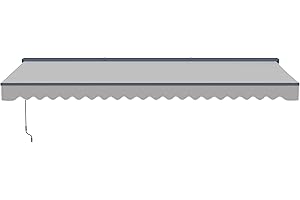 Aleko 20x10 Moroccan Style Semi-Cassette Motorized Patio Awning, Remote Control Electric & Manual Crank, LED Lights, UV-Protected Fabric Canopy Shade - Silver Gray