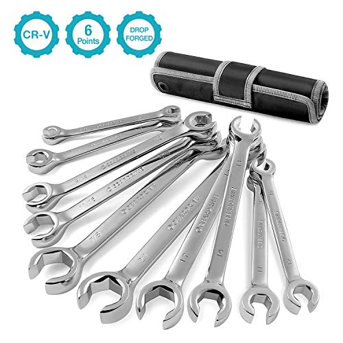 GEARDRIVE 10-piece Flare Nut Wrench Set, Standard & Metric, Organizer Pouch Included