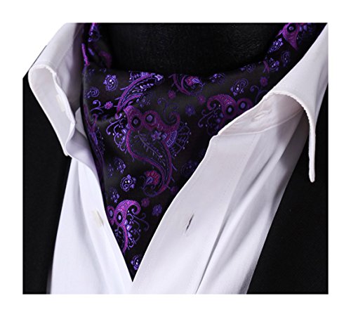 SetSense Men's Paisley Jacquard Woven Self Cravat Tie Ascot One Size Purple / Black