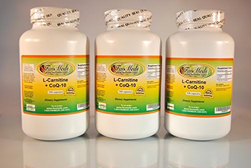 L-Carnitine 600mg + Coq-10-3 Bottles - 900 [3x300] Capsules