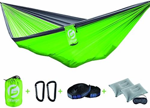 Camping Hammock Ofargo Portable Hammock Cot, Durable Lightweight 210T Nylon with Tree Straps/Carabiners/Air Pillow/Sleep Mask for Indoor &amp; Outdoor Recreation Hiking Beach Garden Backyard (Double)