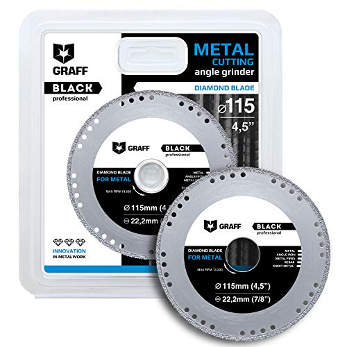 Diamond Metal Cutter GRAFF Black 4 1/2-Inch, Professional Angle Grinder Cutting Wheel, Sheet Metal Cutter, Cut Off Wheel 7/8-Inch Arbor - 3x Longer Metal Max Wheel Life (115mm)