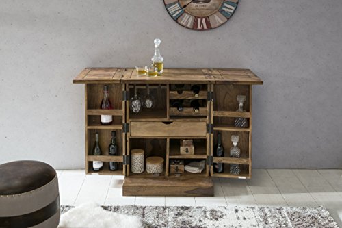 KADIMA DESIGN Hausbar Massivholz Sheesham Vitrine ausklappbar Landhausstil Barschrank – Bild 3