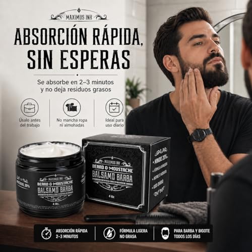 Bálsamo Activador de Crecimiento de Barba con Biotina Alta Concentración y Bergamota 20% | Estimulante para Hombres | Hace Crecer Vello Facial donde no había | Cierra Huecos y da Densidad | Tratamiento 1 Mes