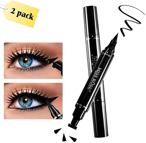Eyeliner Stamp, Winged Eyeliner Stamp, 2 Pens Double Sided, Matte Black Liquid Eyeliner, Waterproof, Smudge-Proof, Cruelty Free & Vegan, For Perfect Wings & Cat Eyes by WONTECHMI (8 mm glamour)