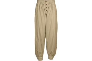 WISHU Mens Renaissance Pirate Linen Pants, Halloween Medieval Viking Gothic Navigator Costume Casual Trousers Cosplay