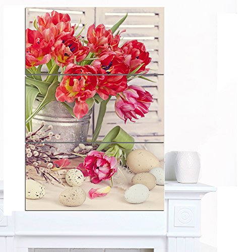 Designart -Tulip Flowers & Easter Eggs Canvas Artwork Print