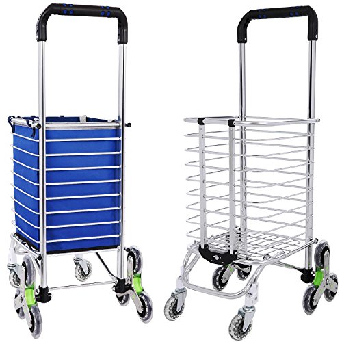 Utheing Folding Aluminum Stair Climbing Shopping Cart with Swivel Wheel Bearings and Waterproof Oxford Cloth Bag, Capacity of 177 pounds (Type1)