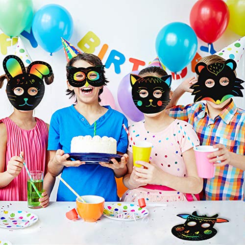Koogel 30pcs Scratch Art for Kids,12 Kinds Rainbow Scratch Art Animal Masks Rainbow Magic Scratch Paper Scratch Art Paper for Childrens Painting Art Creation Painting Teaching