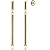 Sterling Silver Polished Long Thin Vertical Bar Drop Dangle Earrings